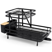 Set di scolapiatti e scolapasta pieghevole per cucina, Scolapiatti in metallo a 2 livelli con portautensili Nero