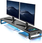 Supporto per Doppio Monitor con Ricarica Senza Fili e 4 Porte USB - Per 2 Monitori fino a 32 Pollici - Nero
