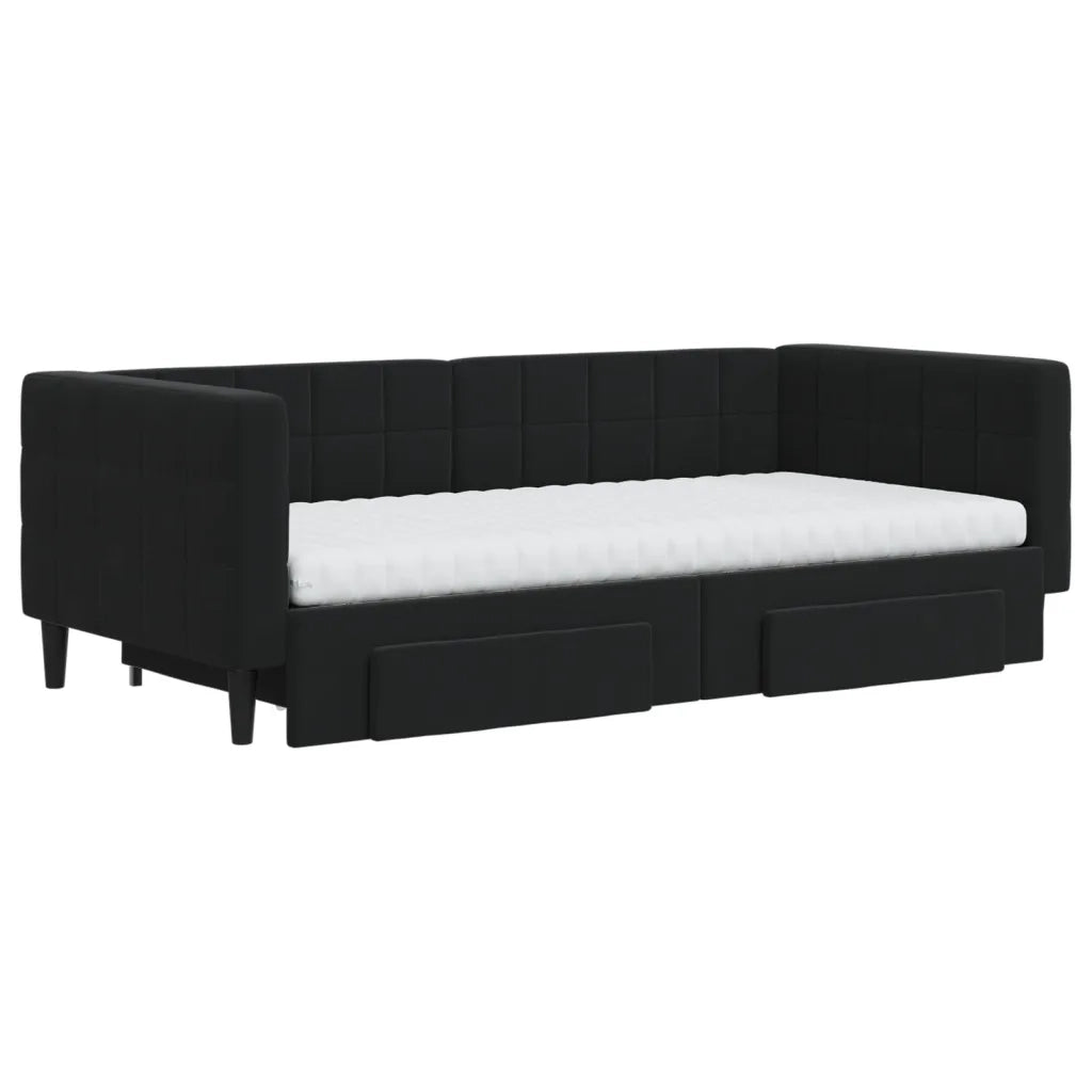 Divano Letto Estraibile con Cassetti Nero 90x190 cm in Vellutocod mxl 82772