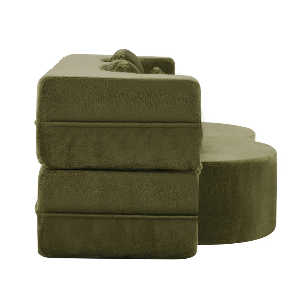 Divano letto futon pieghevole 2 in 1 con schiuma ad alta densità e 4 cuscini design moderno in tessuto verde