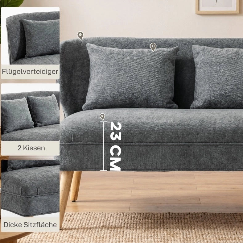 Divano 2 posti compatto in tessuto chenille grigio