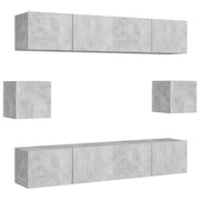 Set di Mobili Porta TV 6 pz | Armadietto TV | Mobile Porta TV Grigio Cemento in Legno Multistrato