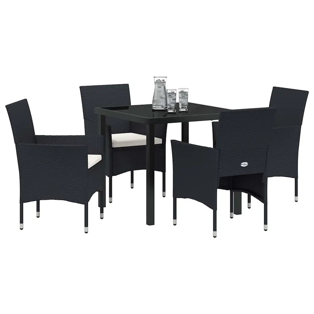 Set da Pranzo per Giardino con cuscino 5 pcs Nero polyrattan