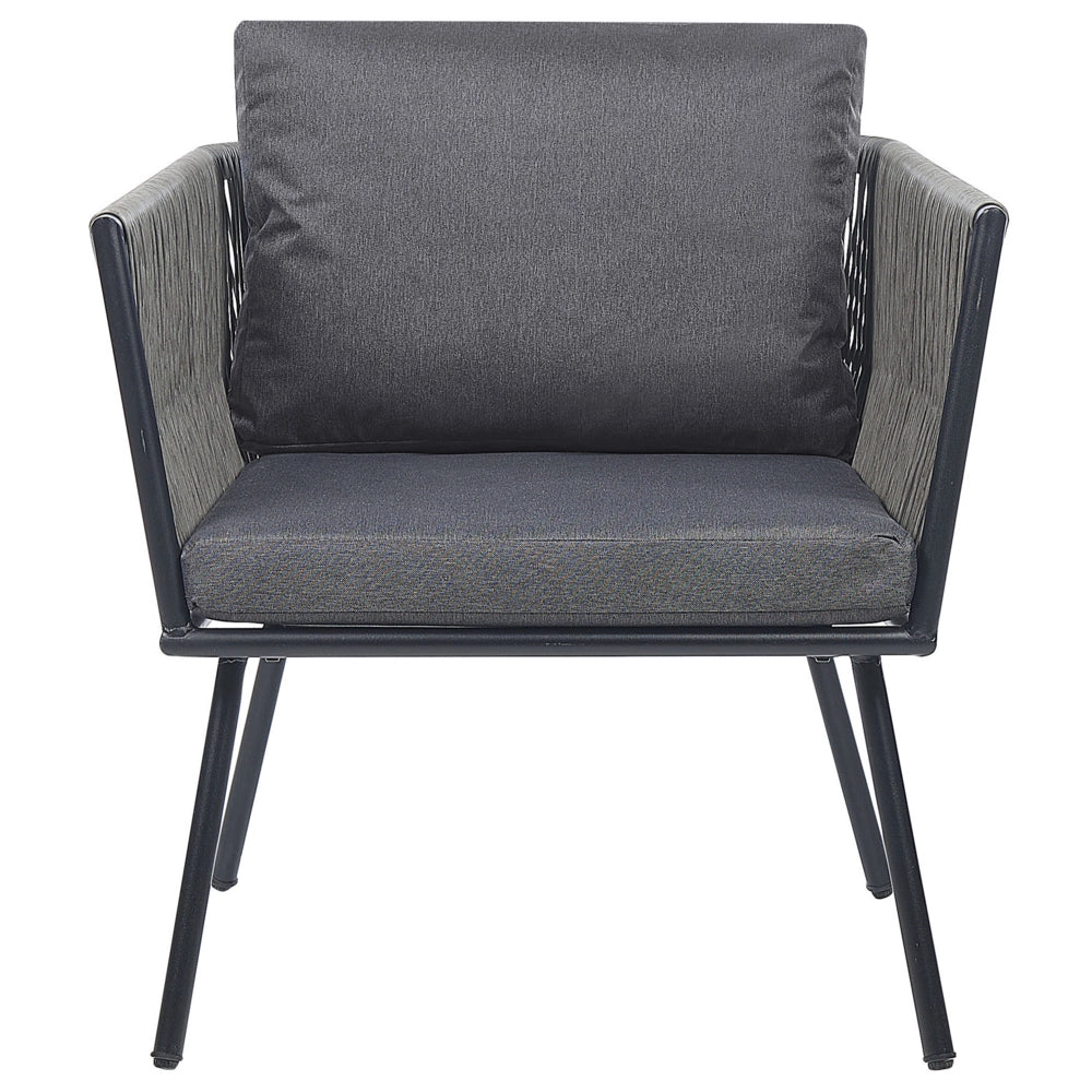 Set bistrot grigio PE Rattan Cuscini staccabili Tavolino da caffè Giardino esterno