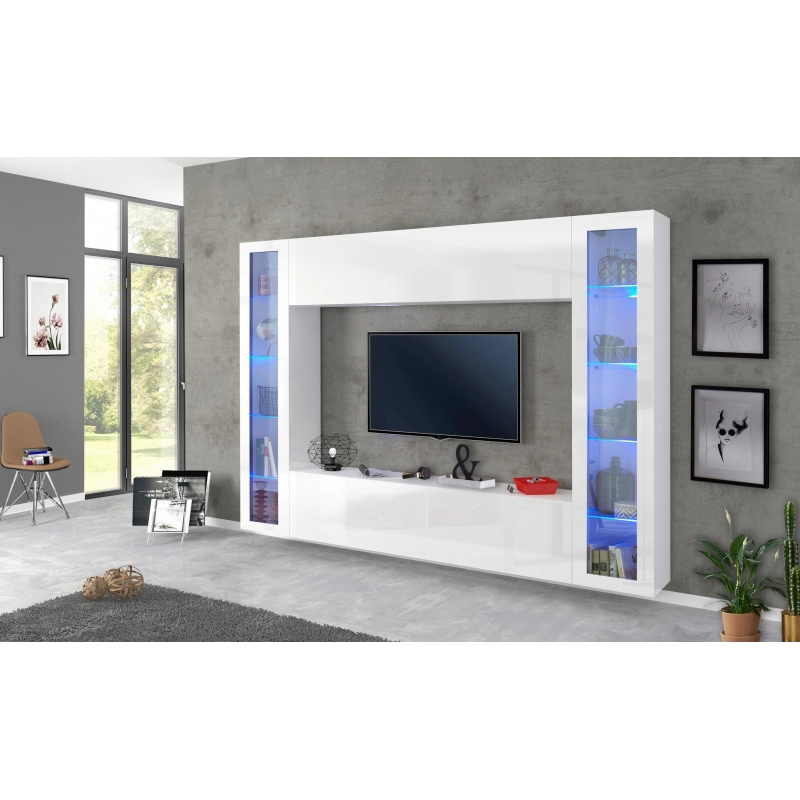 Parete soggiorno Maruska 2 vetrine– 260x180x30 – Bianco Lucido