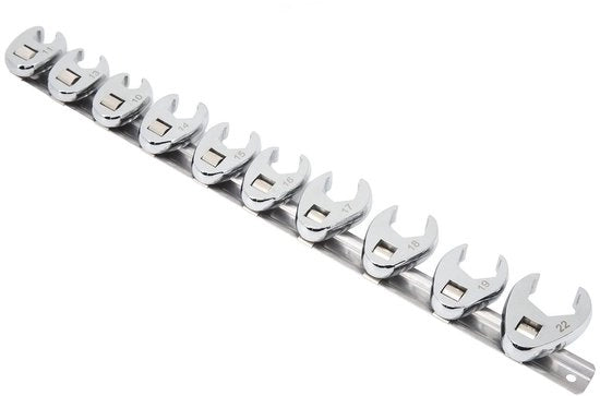 Set di chiavi a becco di corvo 10-22 mm - Set di chiavi a becco di corvo - Adatto per 3/8 pollici ratchet - Estensore - Acciaio resistente - 10 pezzi con contenitore di conservazione - Chiave a becco di corvo