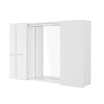 Specchio contenitore LED 91x61 cm bianco lucido con ante laterali Way
