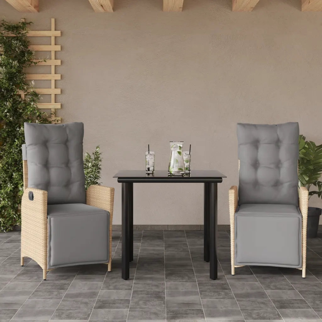 Set Pranzo da Giardino 3 pz | Set Salotto da Giardino con Cuscini Beige Misto Polyrattan