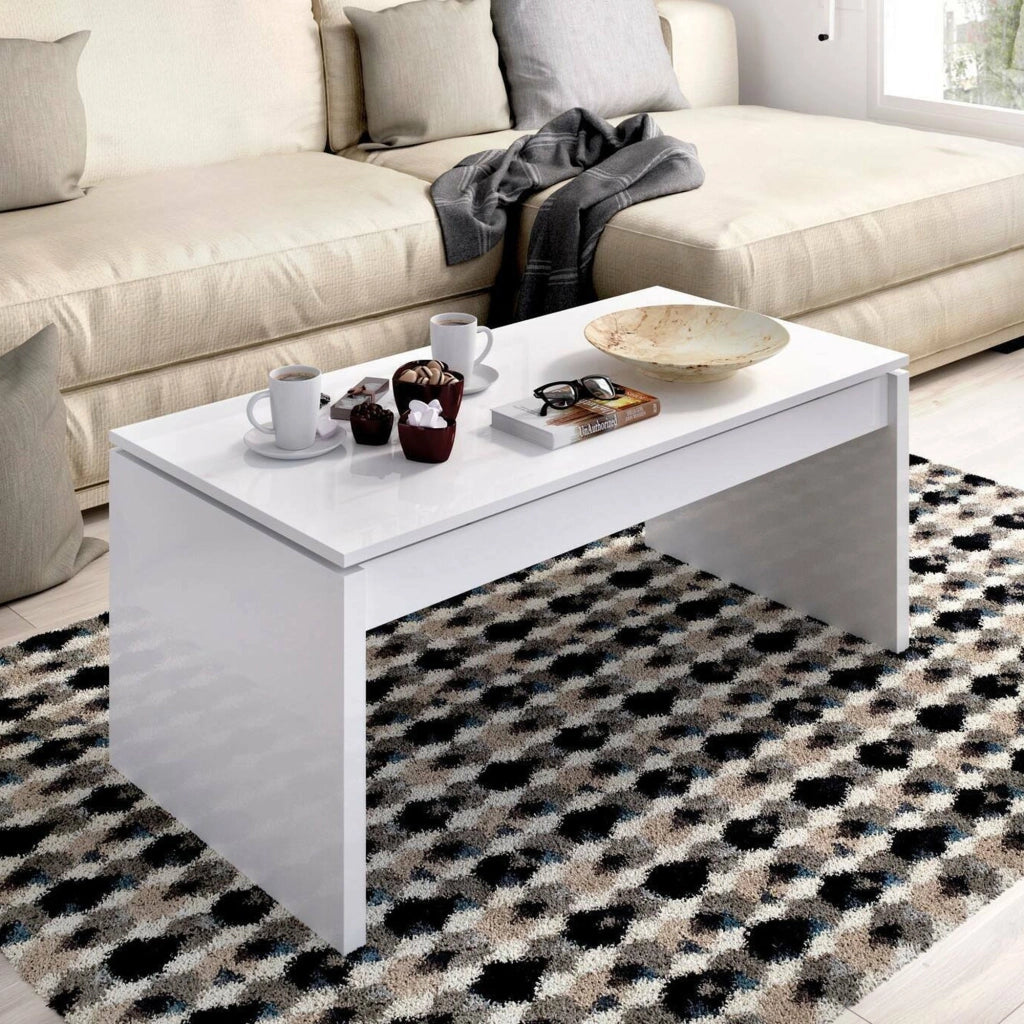 Tavolino da salotto Audi, Porta riviste da soggiorno con vano portaoggetti, Tavolo basso da caffÒ¨ elevabile, 102x50h43 cm, Bianco