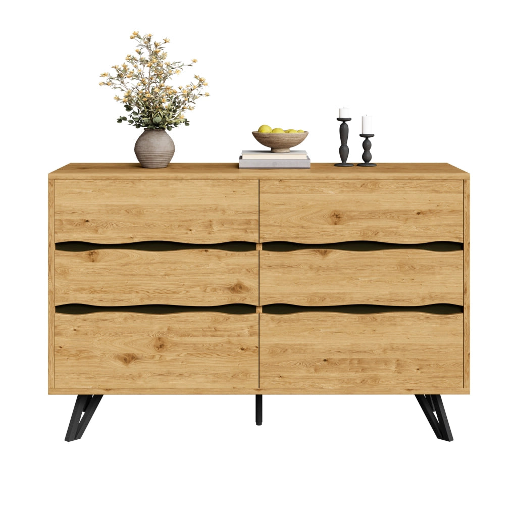 Credenza moderna in legno con 6 cassetti, 120x40x75,5 cm