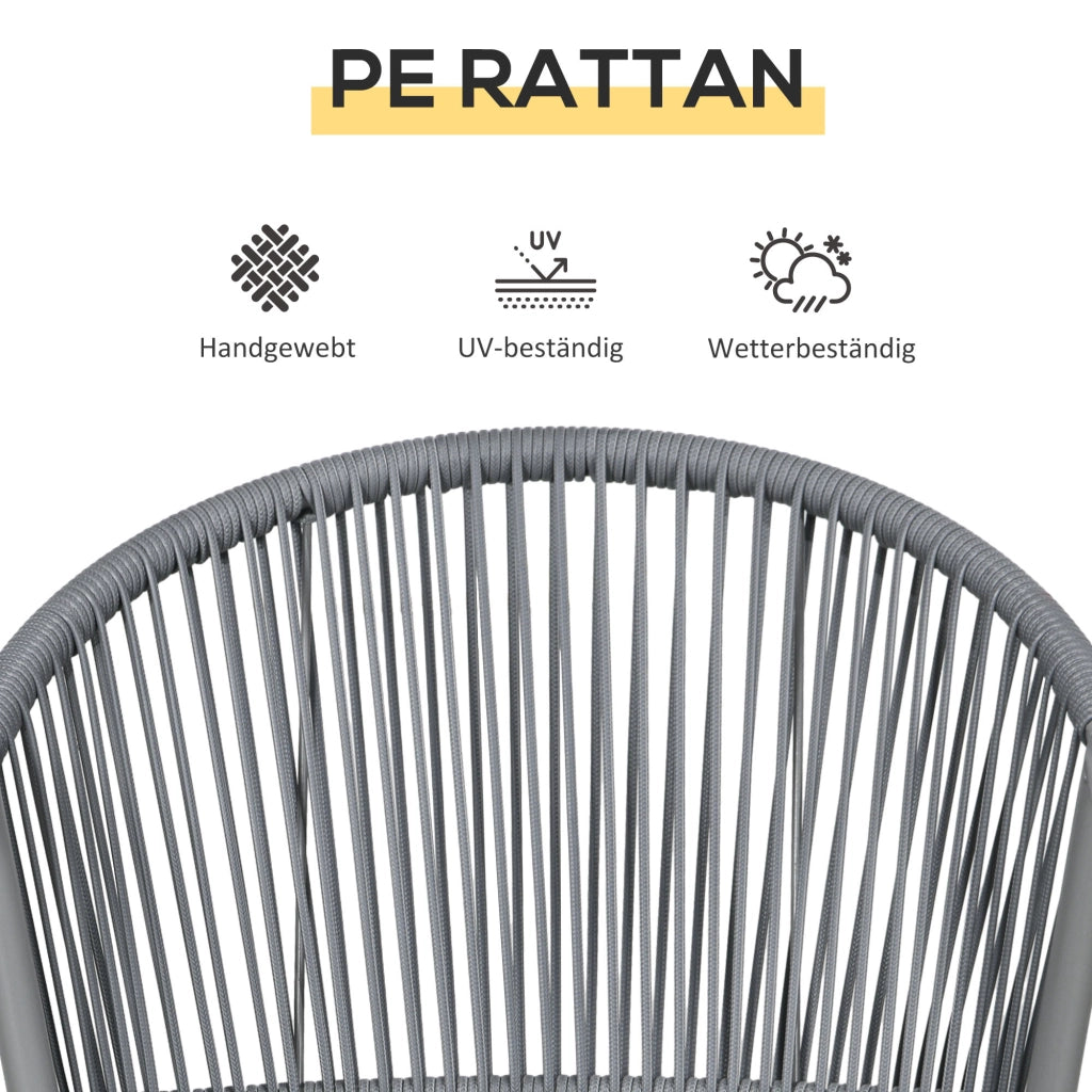 Set Giardino 2 Sedie e Tavolino con Vetro ¨C Zephmum ¨C Polyrattan Grigio
