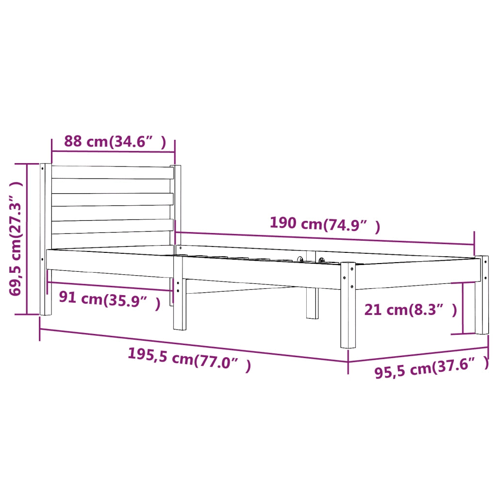 Giroletto-Struttura Letto in Legno Massello di Pino 90x190 cm Single 835347