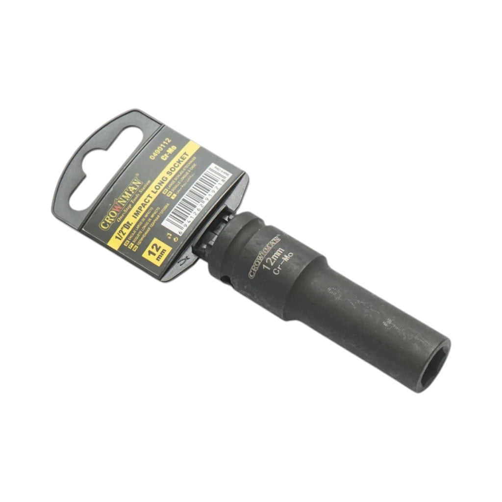 Chiave a bussola a impatto Crownman da 12 mm, quadrata in acciaio Cr-Mo da 1/2".