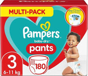 Lunghi Pannolini per Bambini da 3 a 180 Unità, Facili da Pulire e Protezione Notturna (6-11 kg)