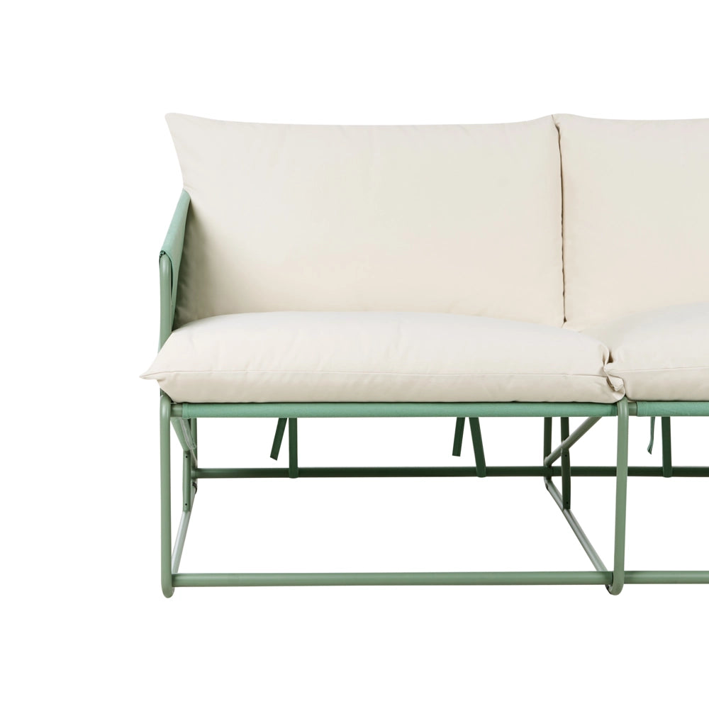 Divano basso oversize in metallo con cuscini schienale e seduta Arredamento da interno ed esterno Giardino verde stile moderno e rustico