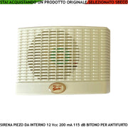 Sirena Trasduttore Piezoelettrico Per Antifurto Fissaggio a Parete Interna Melodia Bitonale da 1500/4000 Hz 115 dB Alimentazione 12 Vcc Assorbimento 200 mA Morsetti Polarizzati Contenitore ABS IP32