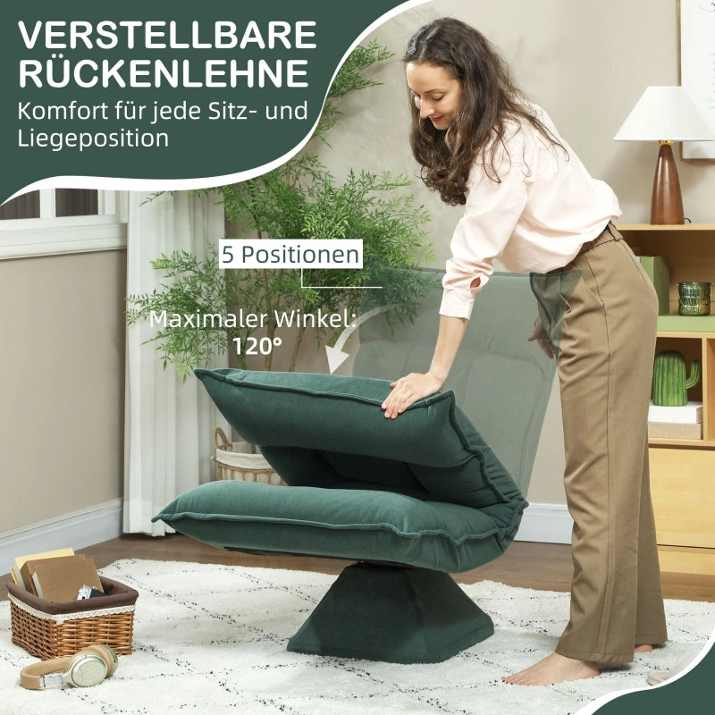 SEDIA Bassa Girevole 360° 5 Posizioni Schienale Verde in Poliestere