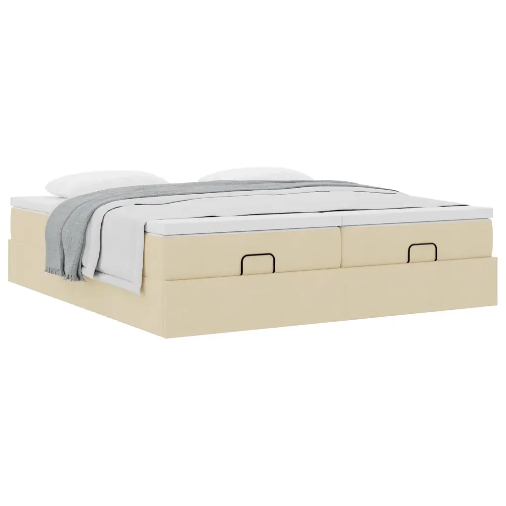 Struttura Letto Pouf con Materassi Crema 180x200 cm in Tessuto