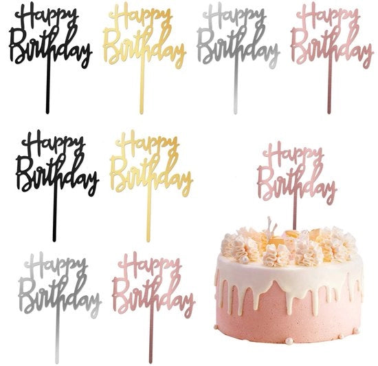 Decorazioni per torta Happy Birthday da 8 pezzi - Decorazioni per torta riutilizzabili