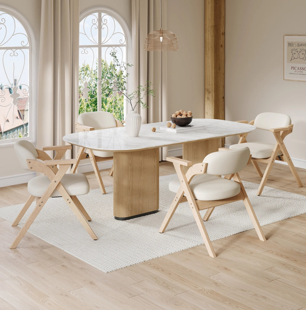 Set di 2 sedie da pranzo pieghevoli con braccioli; legno massello; lino beige