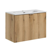 Set da bagno sospeso VANO effetto rovere e bianco 80cm: mobile sotto lavabo con armadietti + lavabo incassato