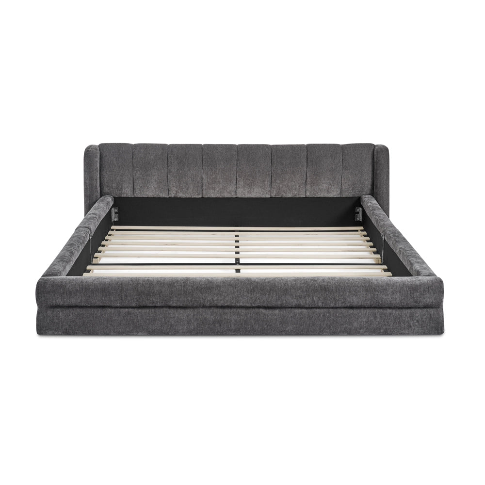 Letto Matrimoniale Imbottito ¨C MINIMAL ¨C Tessuto Chenille, Grigio Scuro, 140x200