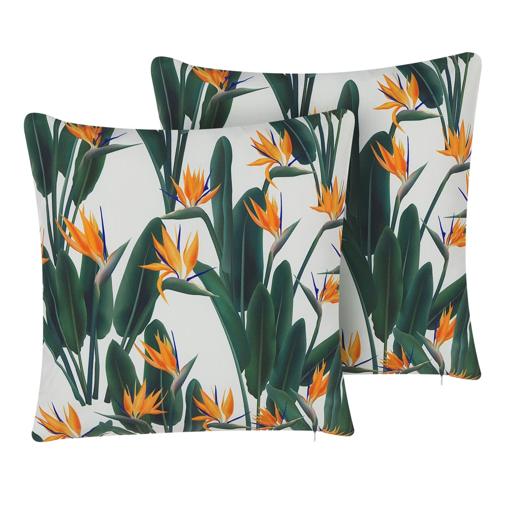 Set di 2 cuscini da esterno in poliestere verde 45 x 45 cm motivo floreale da giardino e patio