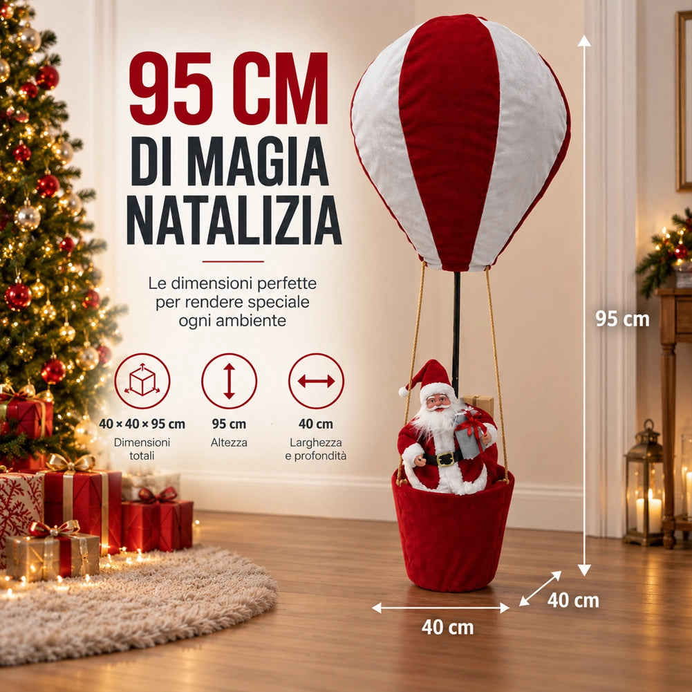 Mongolfiera di Babbo Natale 40x97cm Bianco e Rosso Decorazione Addobbo Natalizio