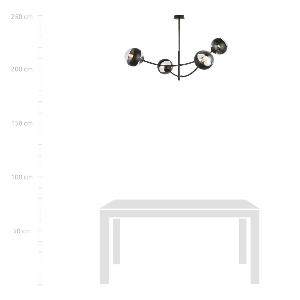 Plafoniera Contemporaneo Oceano Acciaio Nero 4 Luci E14 Ip20