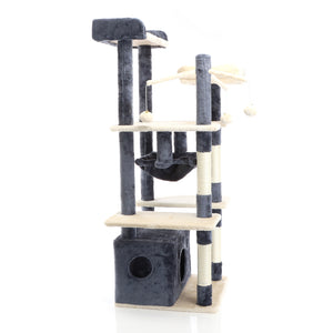 Fudajo Albero tiragraffi per gatti 134cm grigio scuro, con casetta e amaca