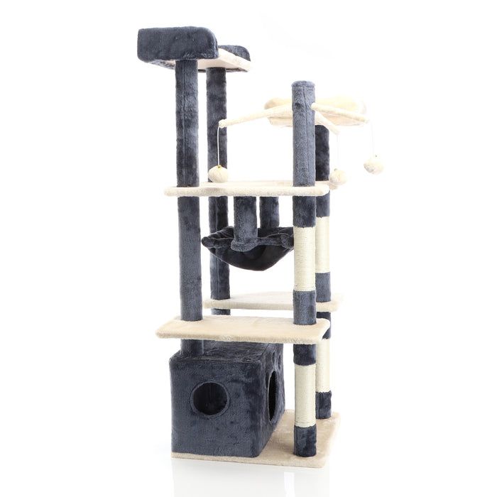 Fudajo Albero tiragraffi per gatti 134cm grigio scuro, con casetta e amaca
