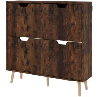 Mobile Scarpiera con 4 Cassetti Ribaltabili a 2 Livelli per 16 Paia, in Legno, 95x26x95 cm, Marrone