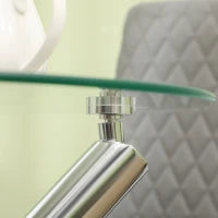 Tavolo da Pranzo Rotondo per 2-4 Persone in Vetro e Gambe in Acciaio, Ø80x74cm