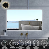 Specchio da bagno Rettangolare con 100x60cm,3 colori,Memoria, Antifog,Regorabile,Retroilluminato,doppio interruttore,