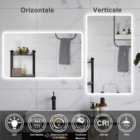 AICA Specchio da bagno  70 x 120 cm, dimmerabile, Blue tooth, Funzione Memoria, antiappannamento, 3 colori