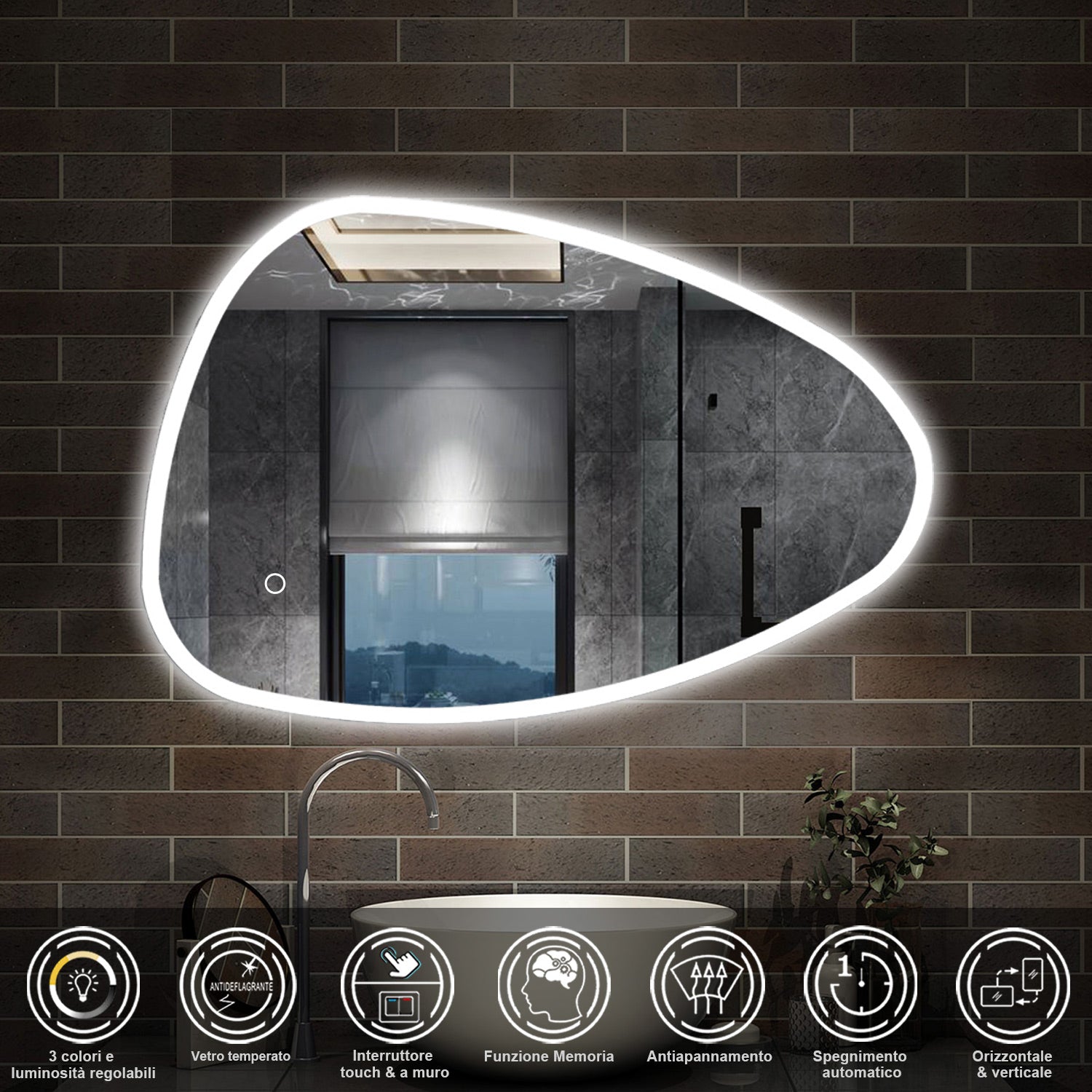 120 x 80 cm,AICA Specchio da Bagno LED con Luce, 3 Colori Regolabili,memoria, antiappannamento,CRI>90,autospegnimento