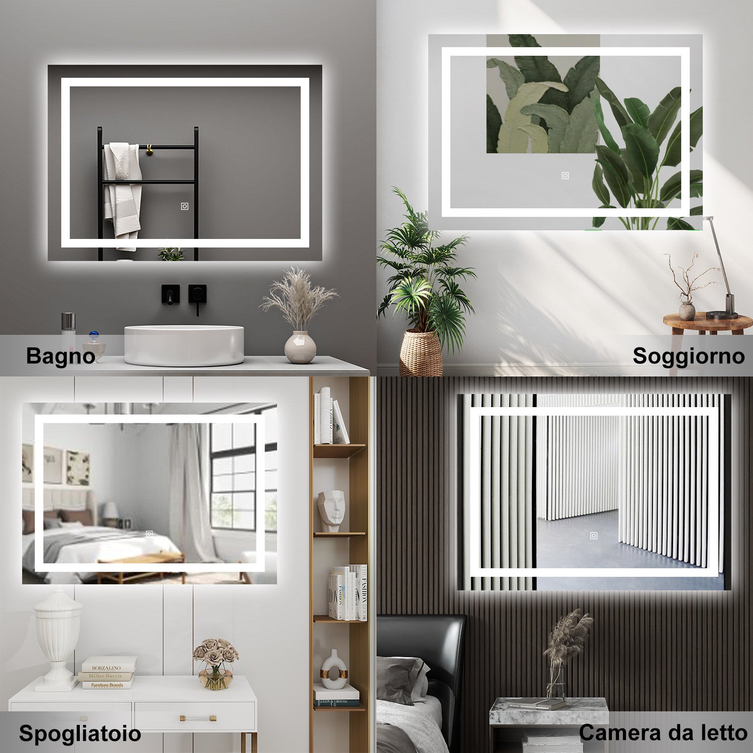 AICA Specchio da bagno  80 x 120 cm, dimmerabile, interruttore touch, Funzione Memoria, antiappannamento, 3 colori