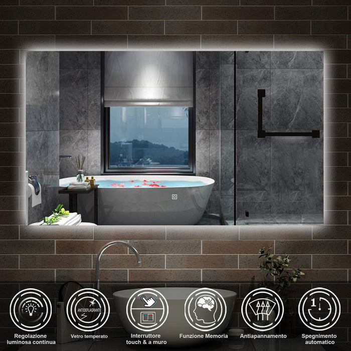 120 x 70 cm,AICA Specchio da Bagno LED con Luce, memoria, antiappannamento,CRI>90,autospegnimento,interruttore touch