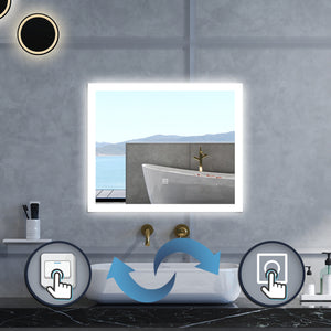 Specchio da bagno Rettangolare con 60x50cm,3 colori,Memoria, Antifog,Regorabile,Retroilluminato,doppio interruttore,