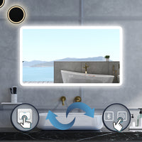Specchio da bagno Rettangolare con 100x60cm,Blue tooth,3 colori,Memoria, Antifog,Regorabile,Retroilluminato,doppio interruttore,