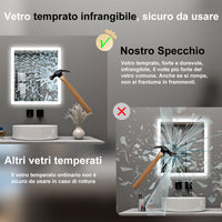 AICA Specchio da bagno  50 x 70 cm, dimmerabile, Funzione Memoria, antiappannamento, 3 colori