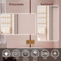 AICA Specchio da bagno 120 x 70 cm, antiappannamento, dimmerabile, interruttore touch, Funzione Memoria