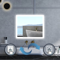 Specchio da bagno Rettangolare con 80x60cm,3 colori,Memoria, Antifog,Regorabile,Retroilluminato,doppio interruttore,