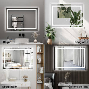 AICA Specchio da bagno  80 x 150 cm, dimmerabile, interruttore touch, Funzione Memoria, antiappannamento, 3 colori