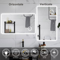 AICA Specchio da bagno  100 x 60 cm, dimmerabile, Blue tooth, Funzione Memoria, antiappannamento, 3 colori, Magnificatore