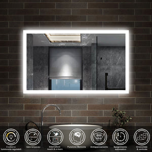 100 x 60 cm,AICA Specchio da Bagno LED con Luce, 3 Colori Regolabili,memoria, antiappannamento,CRI>90,autospegnimento