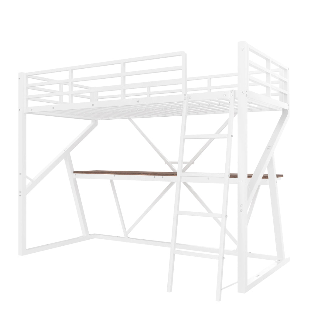 Letto a castello bianco con funzione scrivania struttura in metallo 90x200 cm