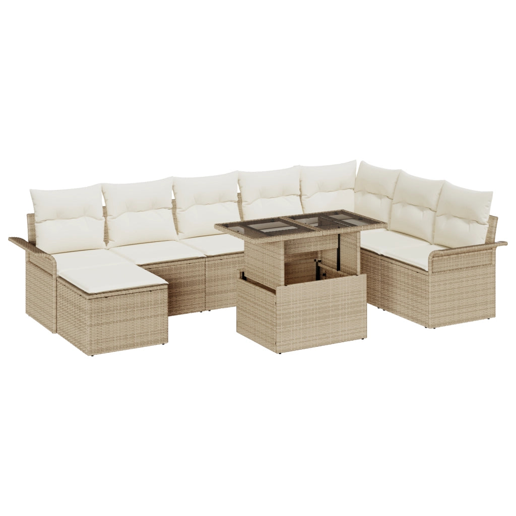 Set di Divani da Giardino 9 Pezzi con Cuscini Beige Polirattan