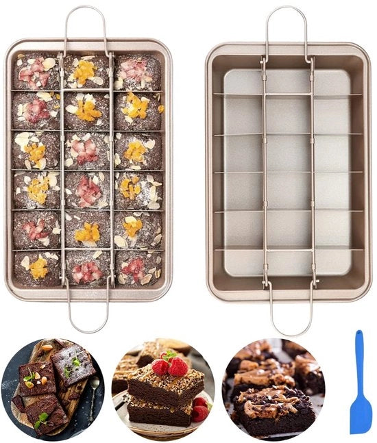 Forma per brownie con pareti divisorie - Dimensioni 31x20x3,7 cm - Rivestimento antiscivolo - Acciaio inossidabile alimentare sicuro - Robusto e duraturo