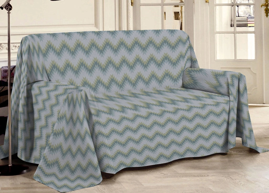 Telo Arredo Multiuso Linea Pensieri Delicati In 100% Cotone Dis Zig Zag 7672 - Singolo - Verde